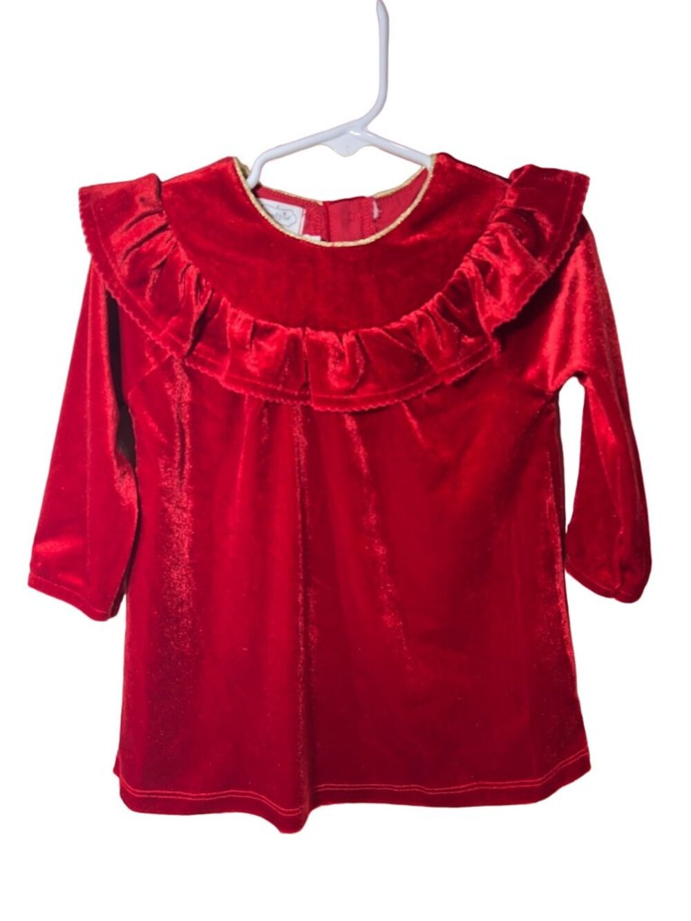 Mud Pie 12m 18m NWT RED VELVET DRESS Christmas Santa Holiday Party ruffle gold